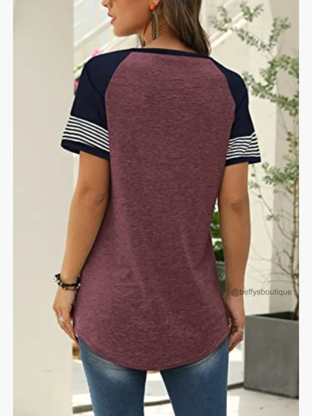 Women's Short Sleeve Striped Tunic T-Shirt Blouse